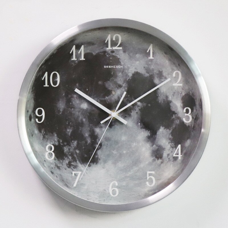 Luminous Wall Clock Gray Moon Digital Metal Quartz Clock Sound and Light Control Clocks for Living Room Decor