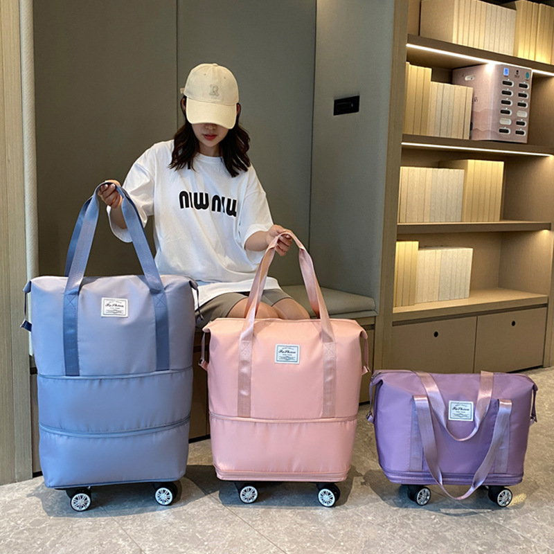 Bolsa de equipaje expandible con ruedas, paquete de lona con ruedas, maleta de viaje plegable, bolsillo con asa, bolsa de almacenamiento de equipaje de viaje húmeda y seca