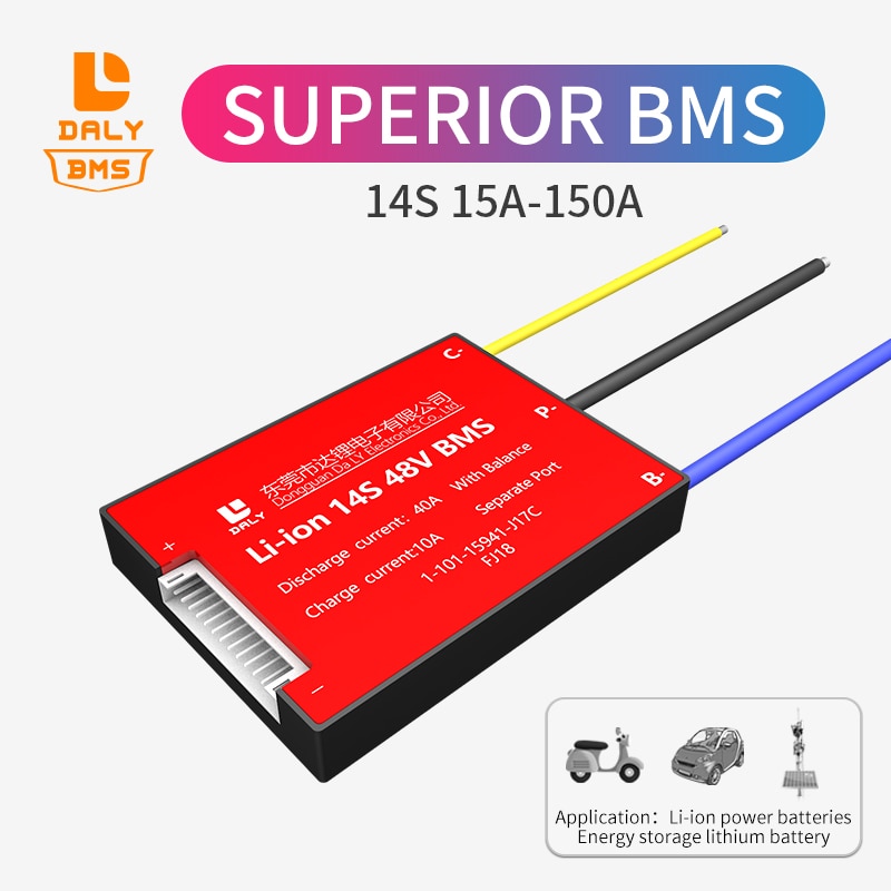 Daly Bms 18650 Lithium Batterij Li-Ion 48V Bms 14S 15A 20A 60A 80A 100A 120A 150A Aparte Poort met Balans Voor Solar Scooter