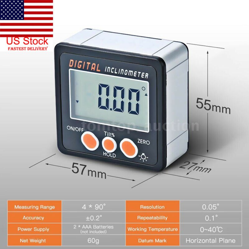 Mini Digital Inclinometer Electronic Protractor Magnetic Base 360 Degrees LCD Bevel Box Level Measuring Tool Angle Gauge Meter