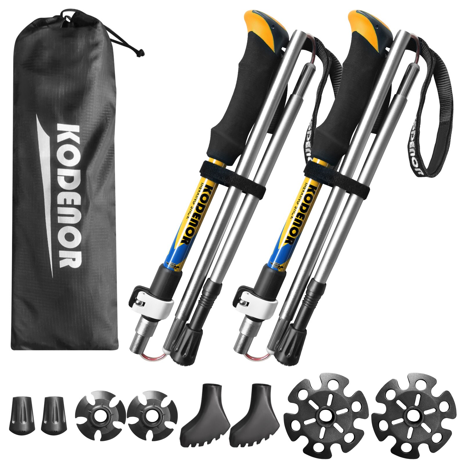 KODENOR 2 PCS Walking Stick Collapsible Trekking Pole Set Men Women 5 Sections Walking Pole Climbing Hiking Accessories: Yellow S size