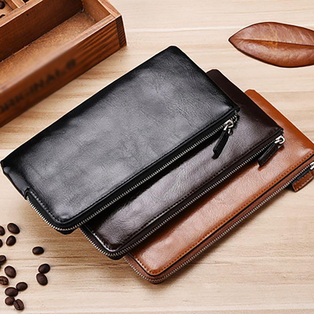 Portefeuille en cuir pour homme pratique avec sac de téléphone portable portefeuille long à fermeture à glissière Ultra-mince pour hommes pochette mince porte-carte porte-monnaie pour homme