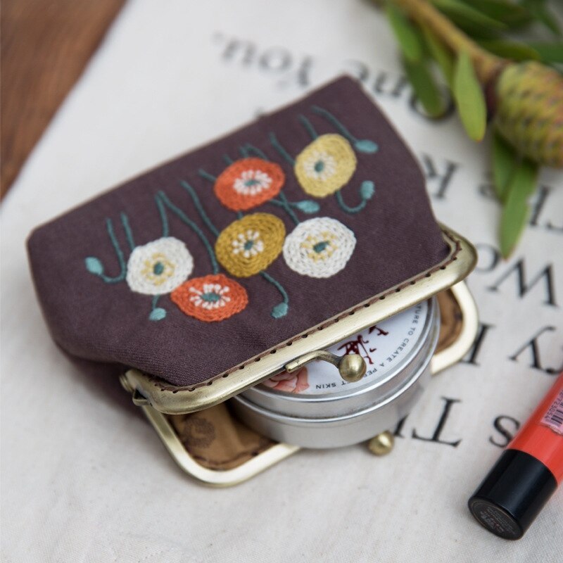 Handwork Crafts DIY Embroidery Coin Purse Cloth Material Package Embroidery Kit Flower Alone Handmade Cross Stitch kit
