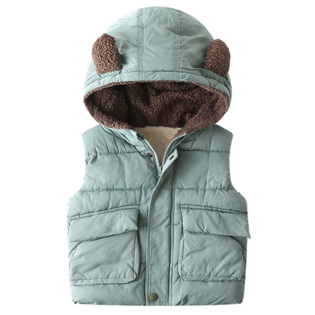 Gilet con cappuccio per ragazzi gilet addensato capispalla per bambini gilet per ragazzi abbigliamento per bambini ragazzi ragazze giacche in cotone gilet: verde / 4T--110cm