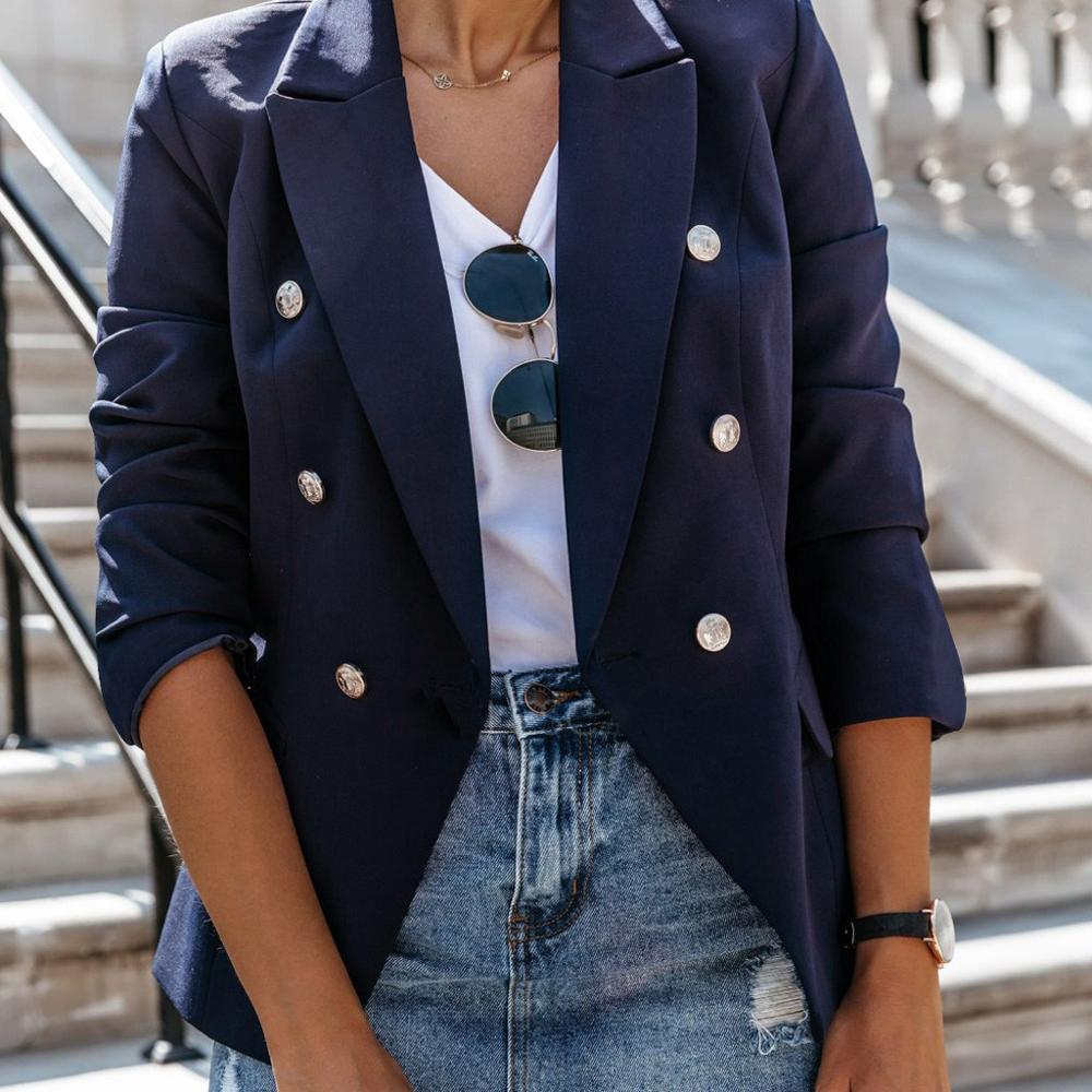 mujeres Blazers y chaquetas Otoño Invierno oficina trabajo de dama Blazer traje ajustado Casual abrigo chaquetas de mujer 3xl
