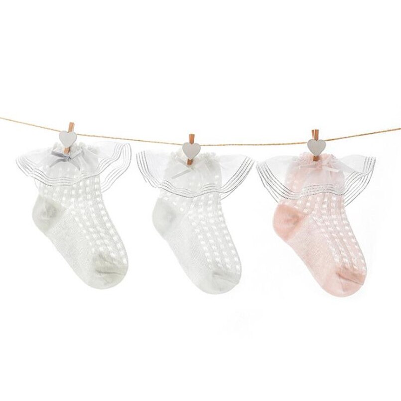 3 pairs/lot newborn baby girls socks summer cozy tulle mesh infant floor socks princess girls party wedding socks meias: c / 12 to 24m