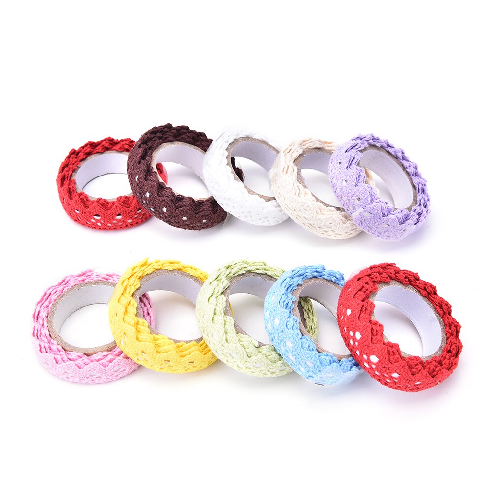 9 Kleuren Katoen Kant Stof Witte Gehaakte Kant Roll Lint Knit Plakband Sticker Craft Decoratie Briefpapier Leveringen 1Pc
