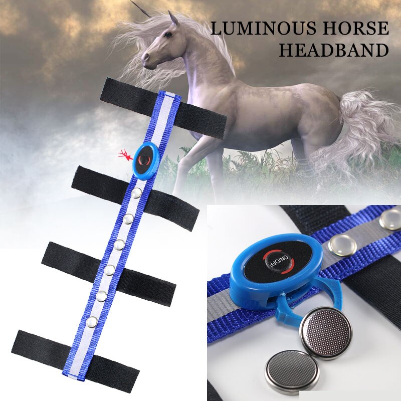 Correas de cabeza de caballo, reinas de caballo de poliéster azul, reinas ecuestres portátiles durables LED para deportes al aire libre