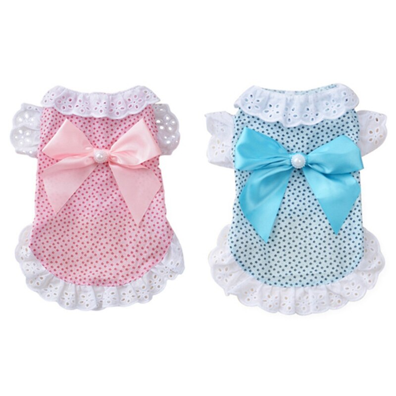 Cotton Lace Floral Bow Pet Dog Dress For Small Dogs Summer Chihuahua Pug Yorkie Clothing Puppy Cat Clothes Dog Wedding Dresses