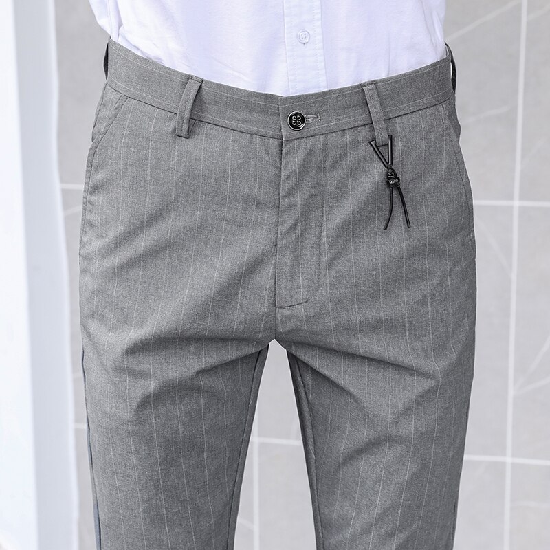 Syyspuku housut miesten raidallinen hieno herkkä kangas yhdeksän pisteen housut miesten vaatteet business casual toimistopuku housut siistit