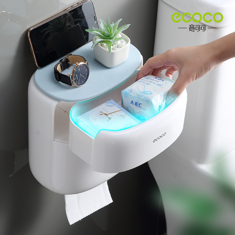 ECOCO-soporte de papel higiénico de montaje en pared, estante, bandeja de papel higiénico, tubo de papel en rollo, caja de almacenamiento creativa, caja de pañuelos para el hogar