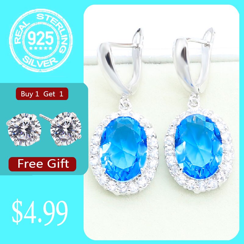 925 Silver Earrings for Women Rainbow Black Blue Topaz Jewelry Free