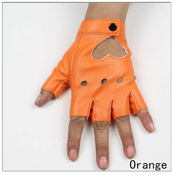 Ninja Women Leather Gloves Fingerless Star Hollow Gloves Party Show Breathable Half Finger Mittens Women: Orange