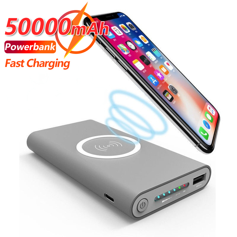 50000 mah qi-powerbank mit kabelloser ladefunktion, tragbarer externer akku, schnellladefunktion (einseitig), sechs sicherheitsfunktionen