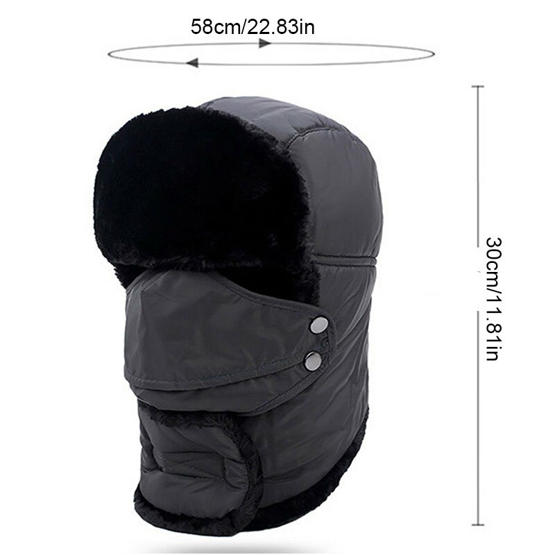 1PC Unisex Black Faux Fur Russian Ushanka Hat with Ear Flap Winter Warm Fluffy Hat for Men Women Ourdoor Headwear