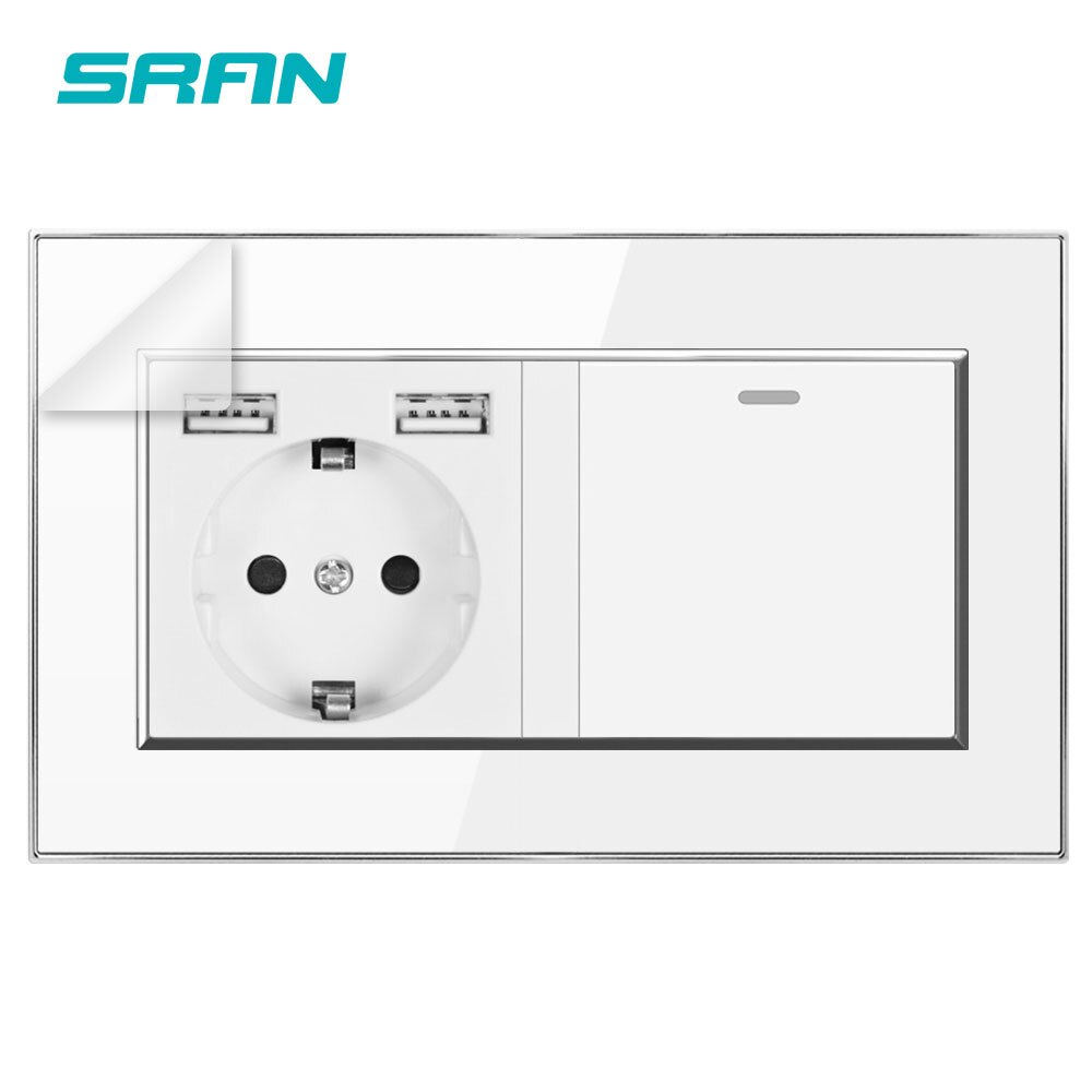 Wandcontactdoos eu standaard 16a -weg stopcontact geaard stopcontact met usb-aansluiting 1 -voudig 1 -weg 146 acrylpaneel: Wit  a10