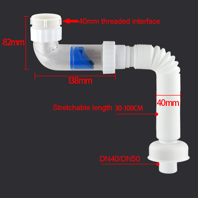 ABS Drain Hose Washbasin Corrugated Curved Pipe Bathroom Expandable Flexible Drain Tube Kitchen Sink Sewer Deodorant Accessories: 40MM