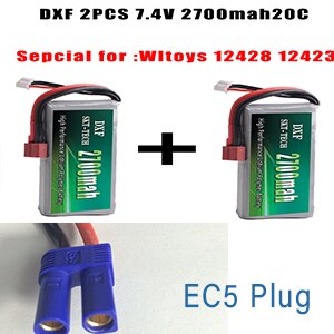 2PCS DXF RC Lipo Batterie 2s 7,4 V 2700mAh 4200mah 20C Max 40C Für Wltoys 12428 feiyue 03 JJRC Q39 upgrade teile: 2PCS 2700mah EC5