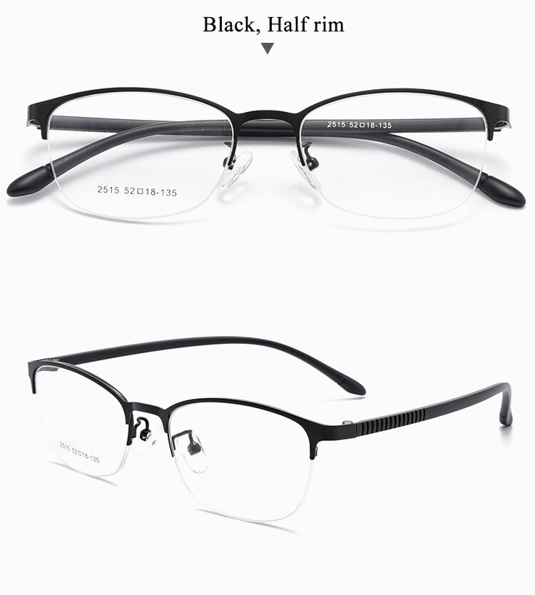 BCLEAR Urltra-licht-Licht Frauen Titan Legierung Oval Voll Halb Rand Brille Rahmen Brillen Mit flexibel Beine IP Galvanik 2515: halb Schwarz