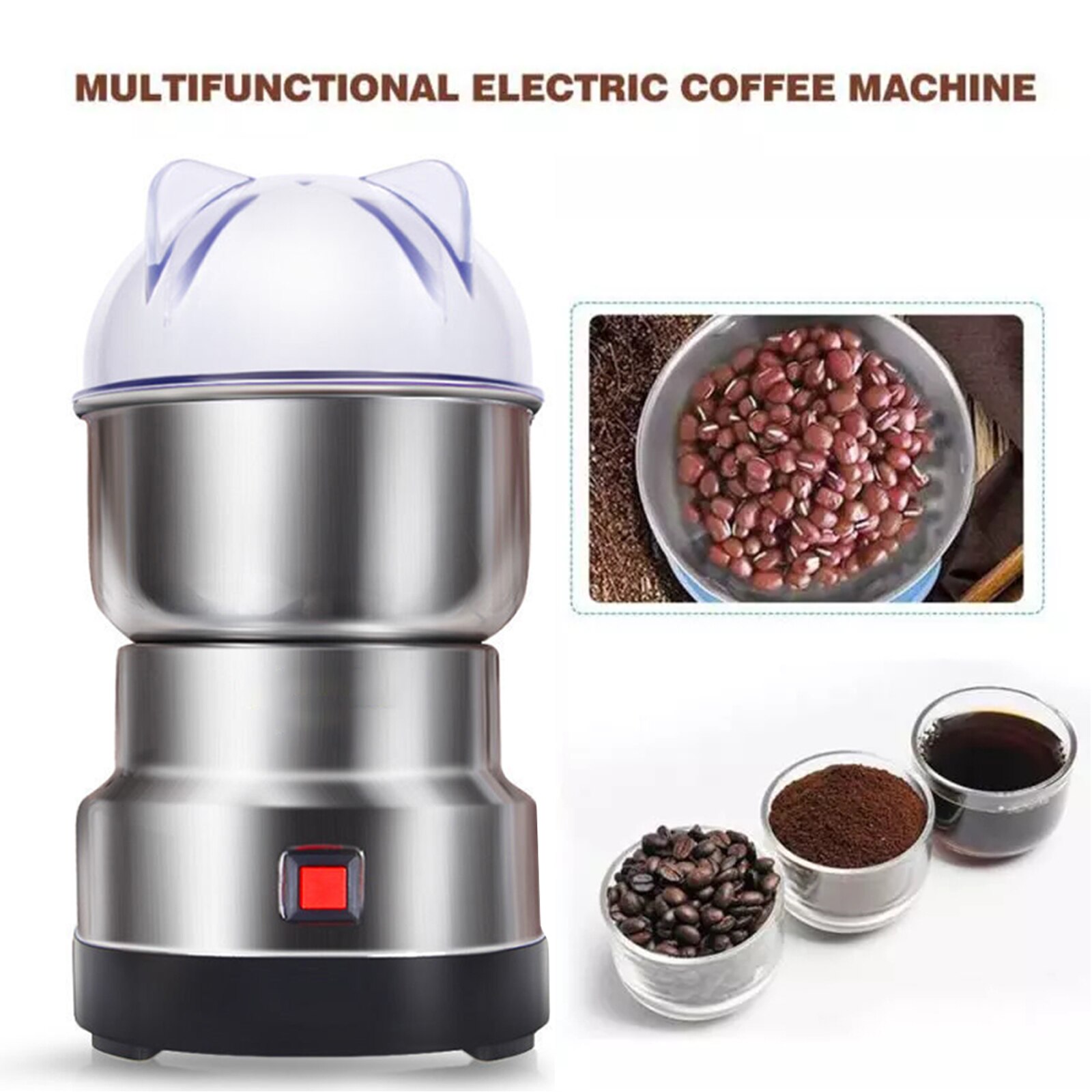 Electric Coffee Grinder Stainless Steel Grinder Cafe Coffee Machine Washable Detachable Coffe Beans Chopper Blender Coffee Mill