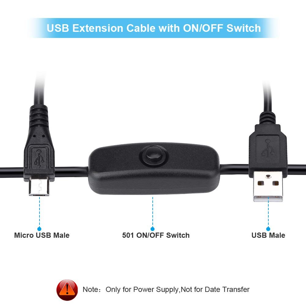 Micro USB with ON/OFF Switch USB Cable Cord Charger Adapter Power Supply 5V 3A for Raspberry Pi 3 Model B B+ and other Devices