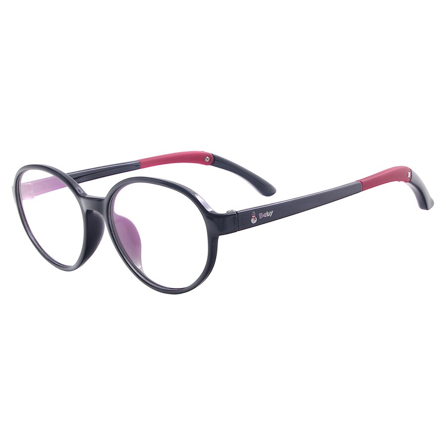 Niños de plástico ligero Niño niña redondo transparente gafas niños gafas graduadas con montura con soporte antideslizante: Black