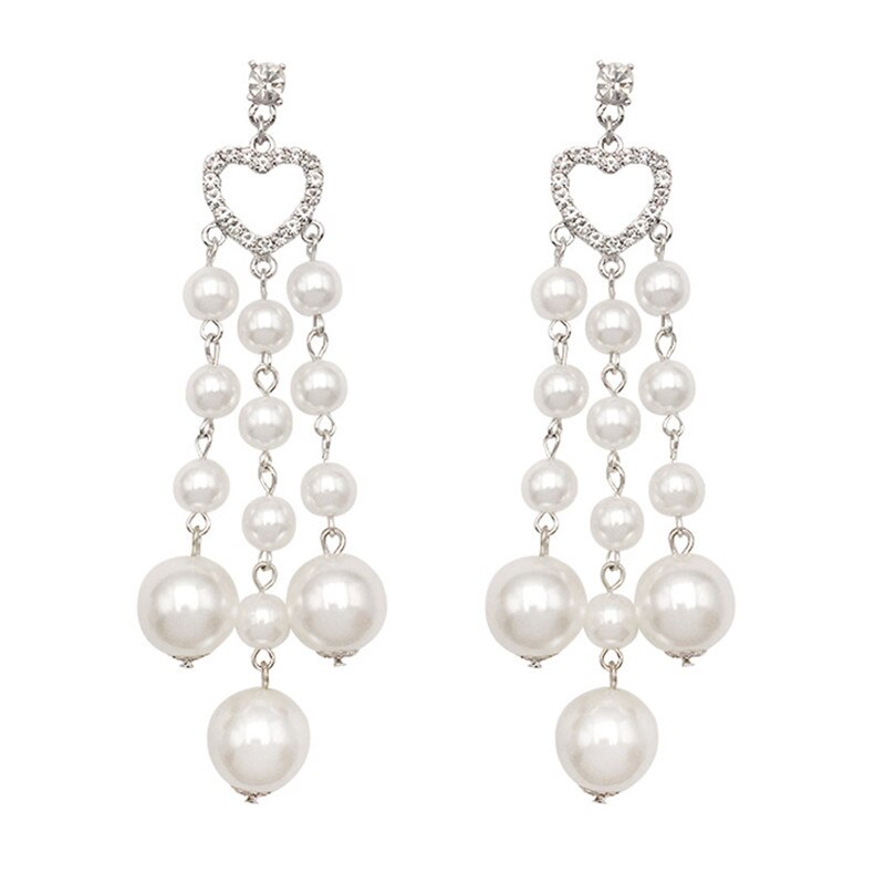 Full of pearls Heart Pendants Earrings Women Rhinestone Long Jewellery Charm Korean Earrings Girl