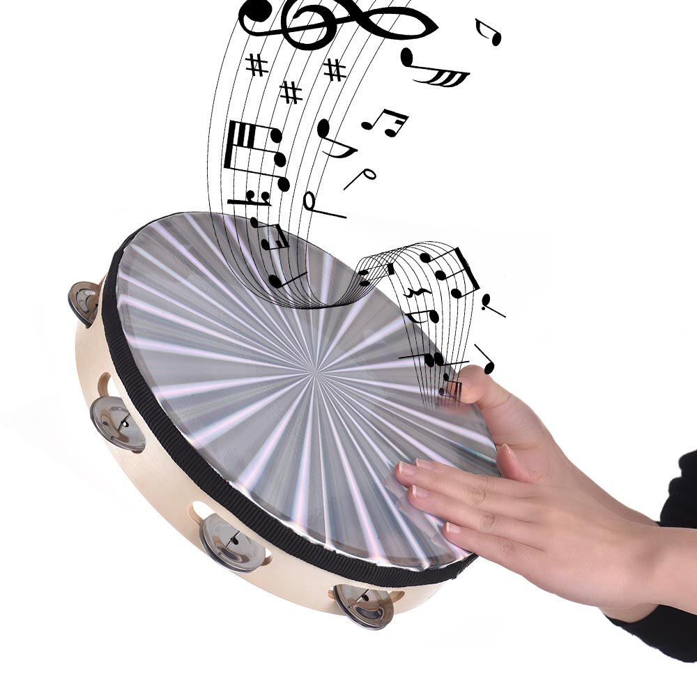 6/ 8/ 10 Inch Holz Radiant Tamburin Handbell Hand Trommel mit Einreihige Jingles Reflektierende Trommel Kopf Percussion instrument