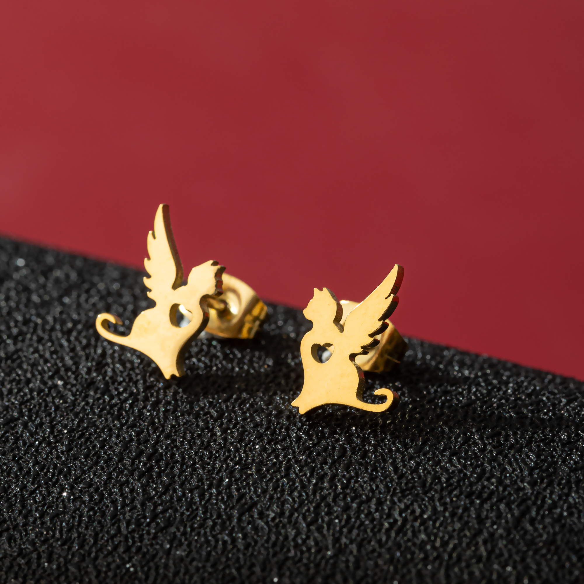 Jisensp 1 paire de boucles d'oreilles chat Animal de dessin animé mignon en acier inoxydable chaton boucle d'oreille pour femmes filles bijoux drôles Oorbellen: Plaqué de cuivre antique