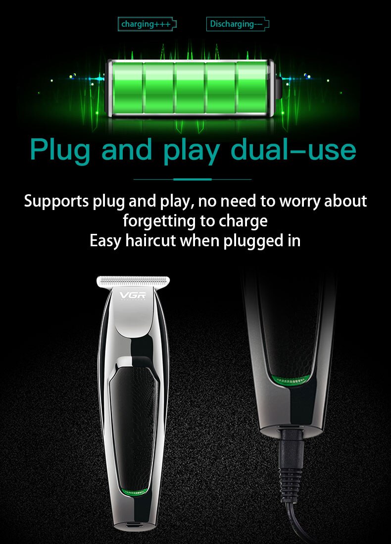 VGR V-030 Hair Clipper USB Rechargeable Cutting Machine Adjustable Steel Blade Clipper Trimmer Tool