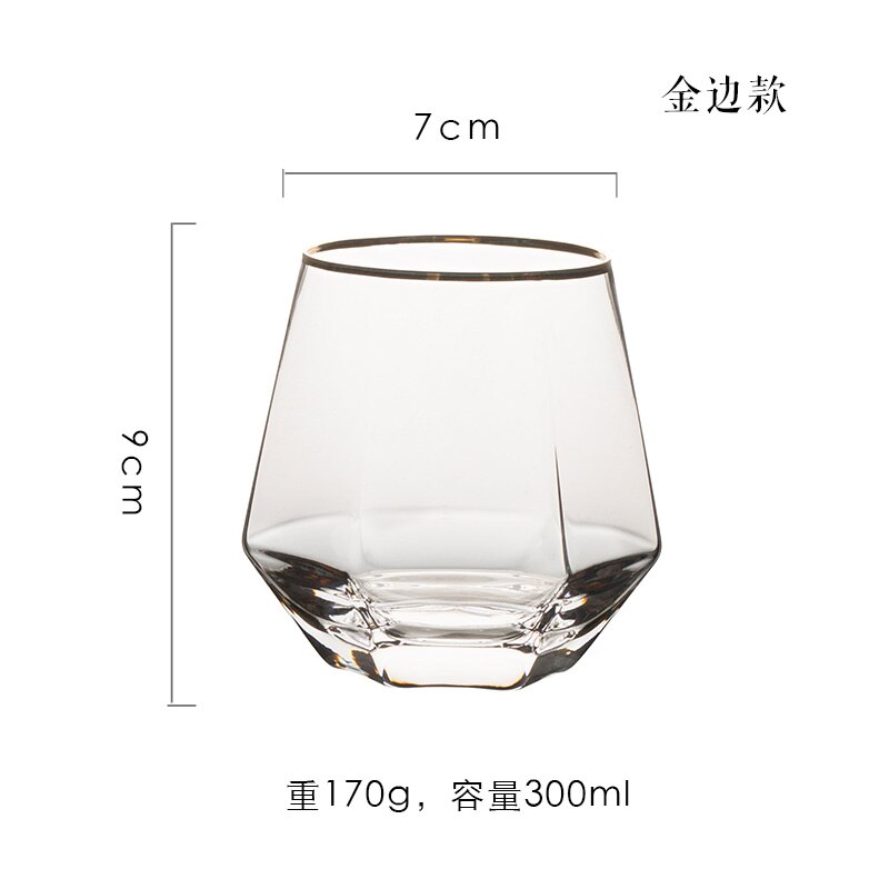 Geometrisk sekskantet glass phnom penh sølvkant husholdning gjennomsiktig drikke kopp te whisky: Lys gul