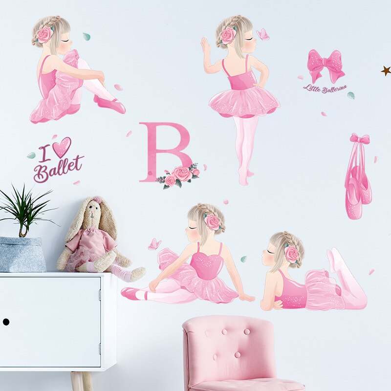 Cute Dancing Girl Wall Stickers for Kids Girls Rooms Decoration Bedroom Girl Wallpaper Room Decor Nursery Stickers Wall Decals
