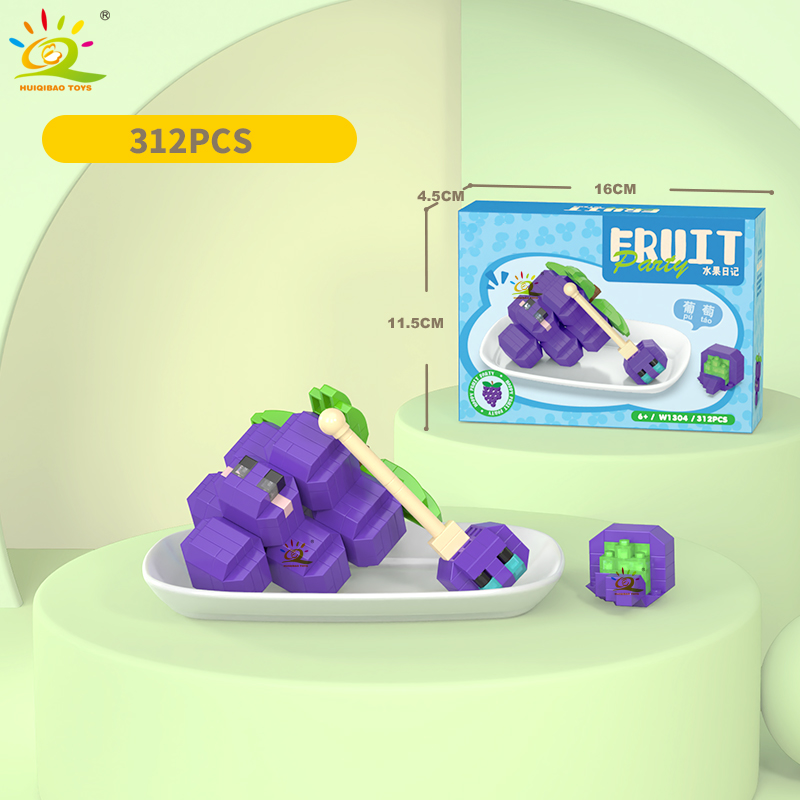 HUIQIBAO Mini Cute Fruit Micro Building Blocks 3D Diamond Model Lemon Bricks DIY City Construction Toys for Children Kids: M / green