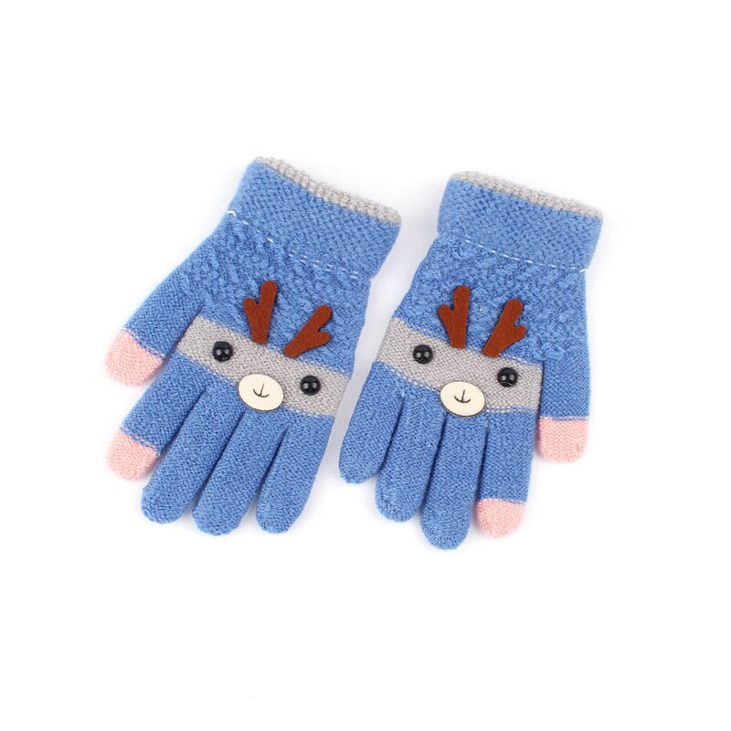 Navidad dedo cálido bebé niños Unisex tejer manoplas de Navidad Elk dibujos animados elástico niños invierno guantes accesorios gruesos: Azul