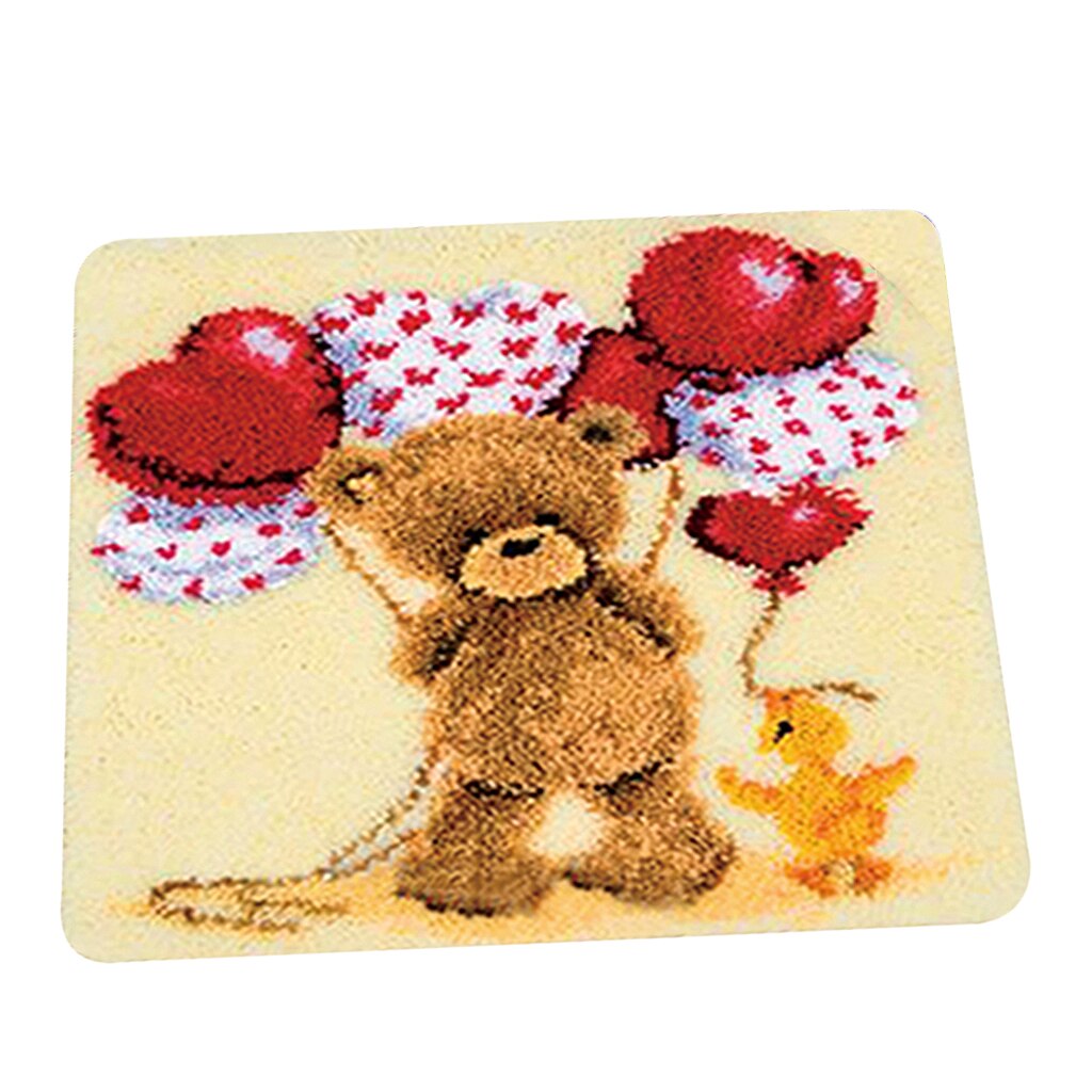 Latch Hook Kits Crochet Yarn Kits, DIY Tools Needlework Crocheting Rug Yarn Cushion Embroidery Carpet Sets, 45 x 45cm: Toy Bear