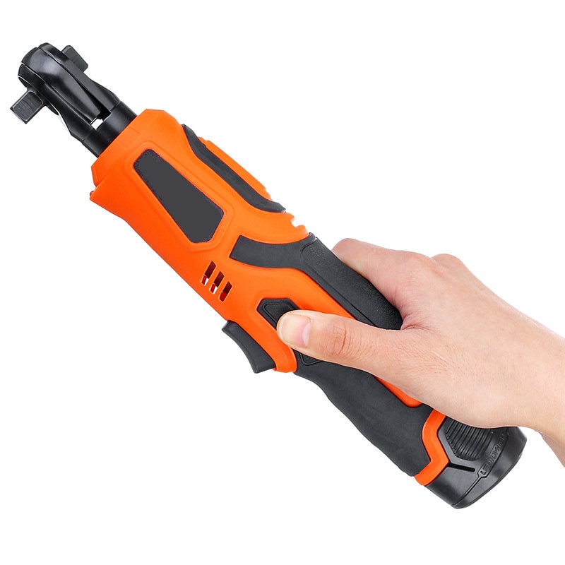 12V 90N.m Cordless Electric Wrench 3/8" Ratchet Rechargeable Scaffolding Right Angle Wrench Tool with 1/2 Battery Charger Kit