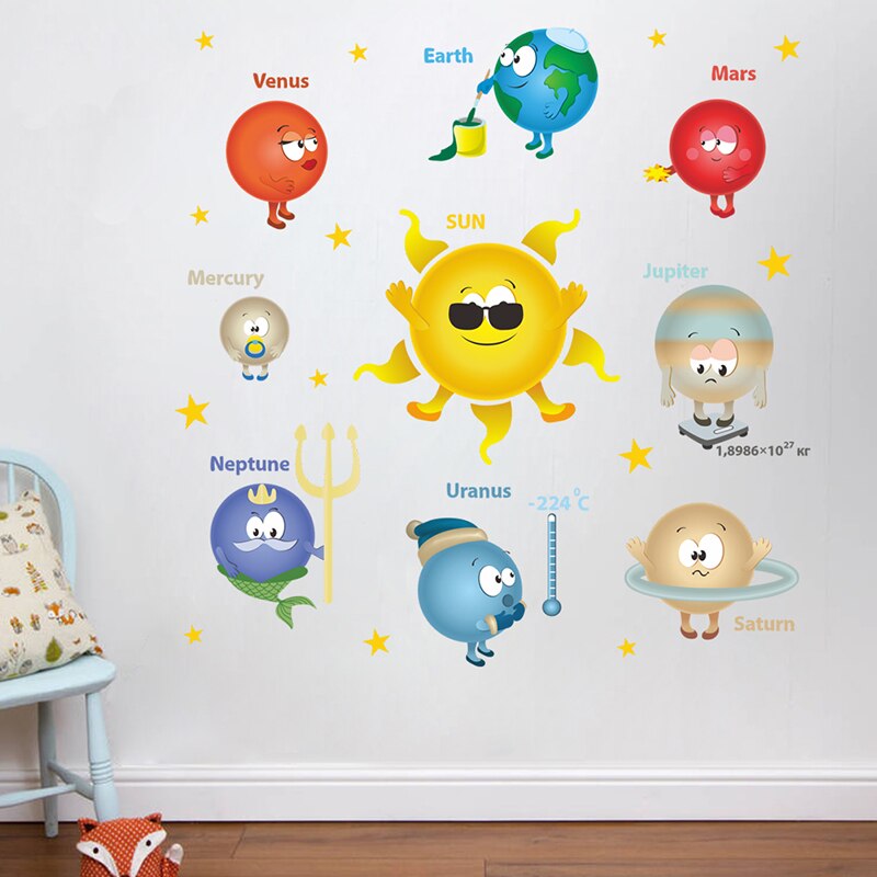 Planets Solar System Wall Stickers For Kids Room Home Decoration PVC Nursery Mural Art Wall Decal