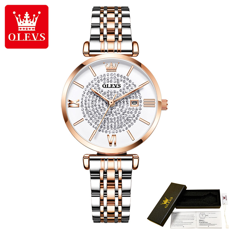 Olevs Gypsophila Quartz Vrouwen Horloges Roestvrij Stalen Band Waterdicht Horloges Voor Vrouwen Kalender: NO.4