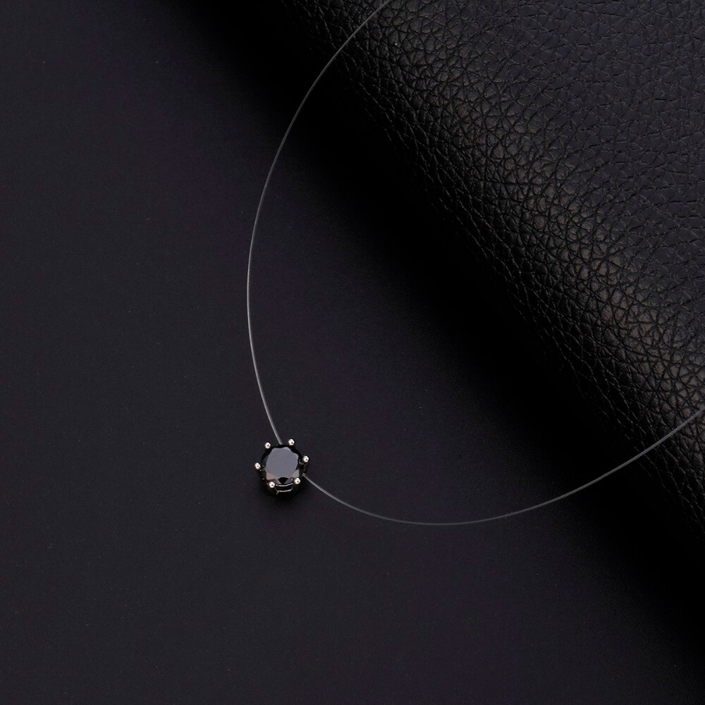 Transparen Linea di Cristallo Della Collana Del Choker Donne Invisibile di Pesce Catena Con Il Real Zirconia Collane &amp; Pendenti con gemme e perle Dei Monili del Regalo Collier