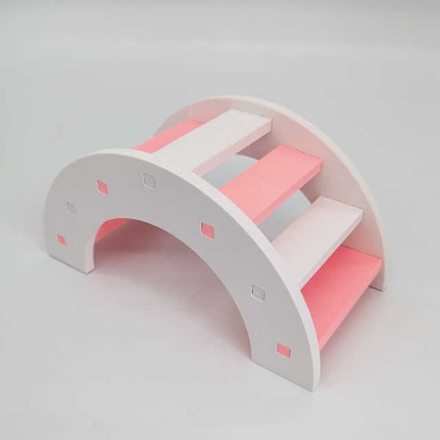 Hamster Rainbow Bridge Colorful Ladder Pet Activity Toys Climbing Playing Toy Ladder Mouse Chinchilla Mini Wooden Bridge: pink white