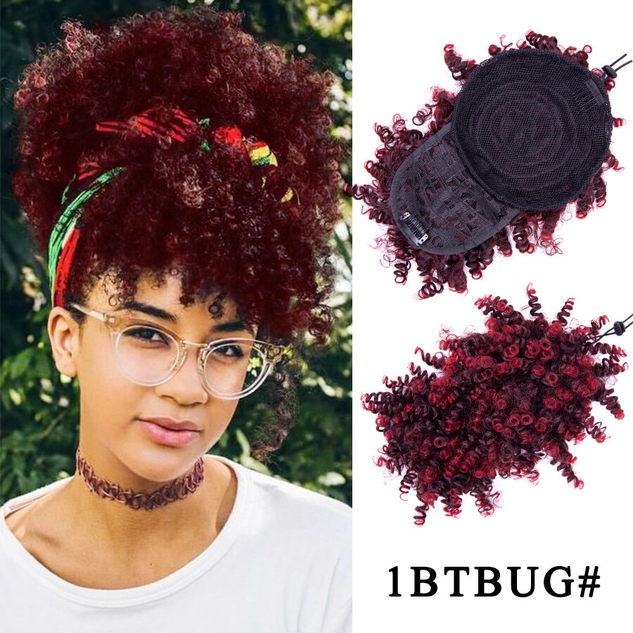 Alileader Kinky Rechte Paardenstaart Met Pony Hoge Temperatuur Fiber Trekkoord Paardenstaart Synthetische Bruin Natuurlijke Haar Pony: 1BTBUG