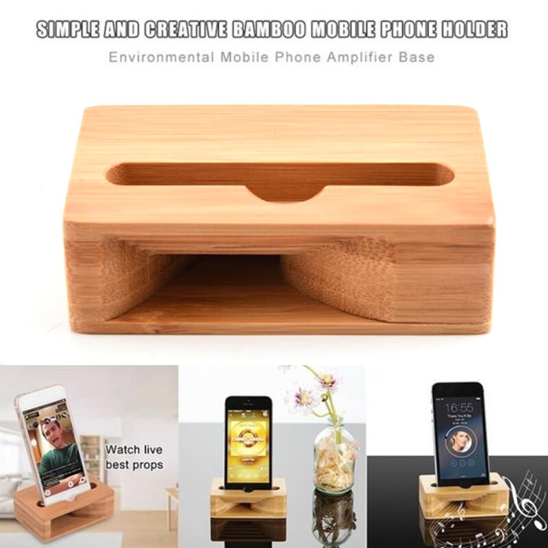 Universal bamboo phone sound amplifier, mobile phone holder stand, cell phone speaker