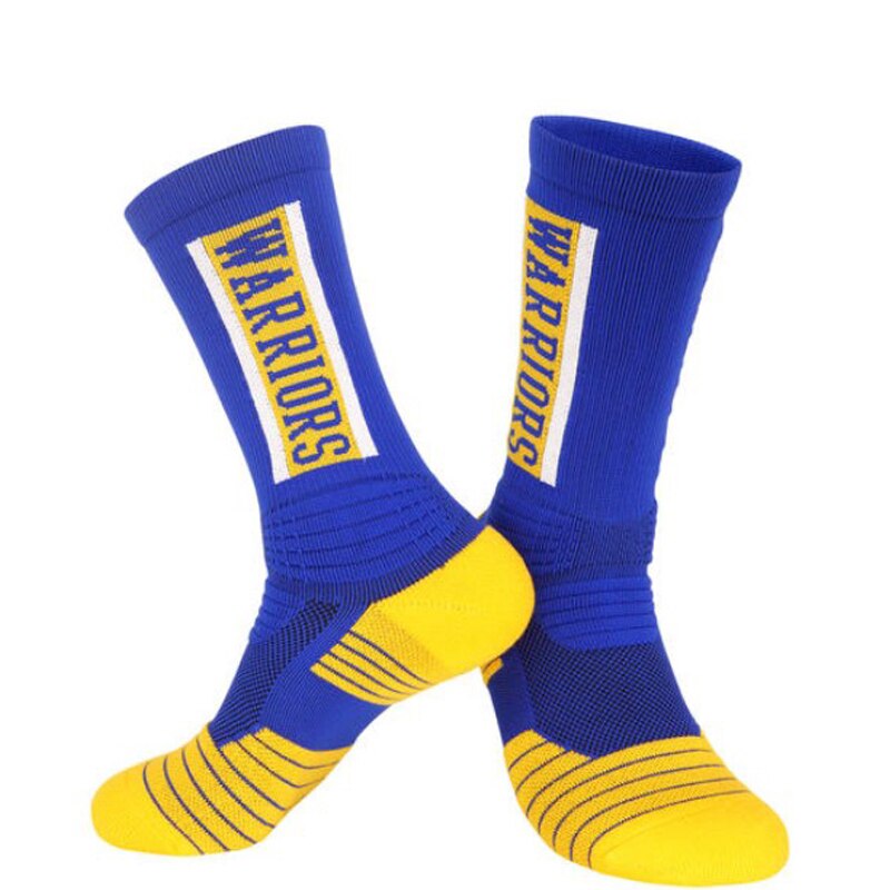 Mens Basketball Socks Terry Cushion Pad Thick Clubs Players Socks with Text logo Fast: Blue Yellow