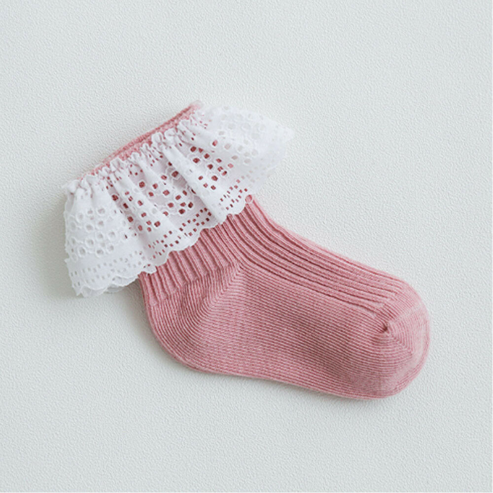 Children Accessories Ankle Fancy Retro Lace Ruffle Frilly Princess Cotton Beauty Socks Solid Rib Socks 6M-5T: D / 3 to 5T