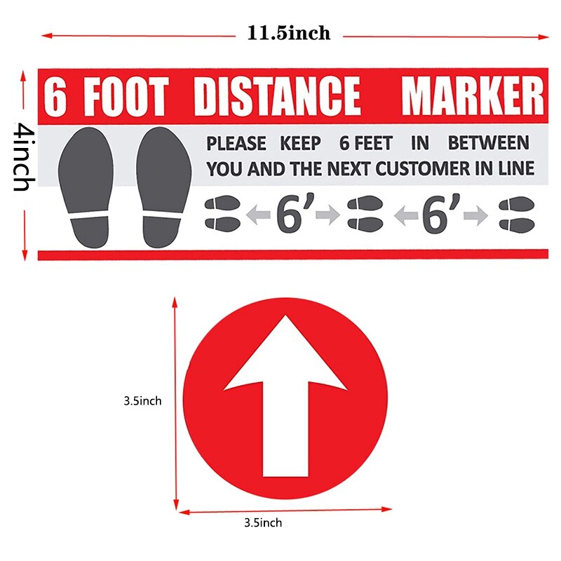 10 stuks social distancing staan hier, houd 6ft tussen de afstandsmarkeringen voor social distancing waarschuwingsstickers op de vloer