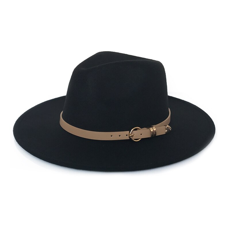 Yy oversized brem filthatt for kvinner vintage trilby cap høst vinter fedora menn jazz panama cappello donna elegante  fd19034: Svart filthatt