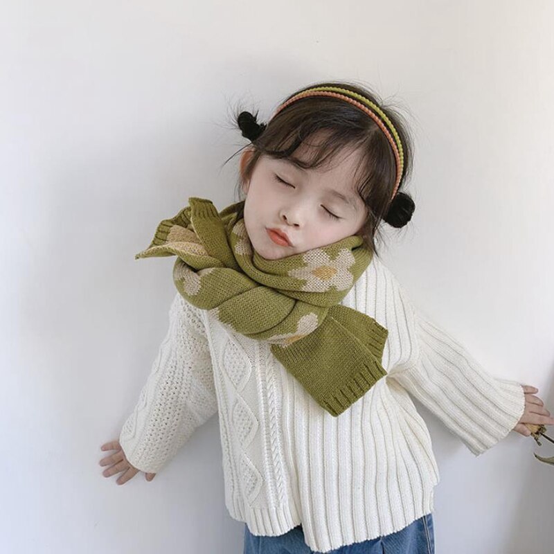 Foulard doux tricoté pour bébé fille, écharpe à fleurs, couleur bonbon, châle plus , Style coréen, collection automne et hiver: Avocado