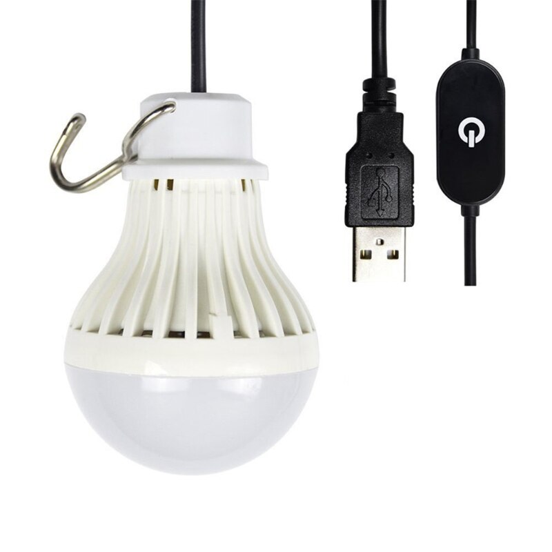 USB Portable LED Bulb 5W DC 5V Touch Dimming Bulb Hanging Light with 2.5m Cable for Camping Garage Warehouse Car