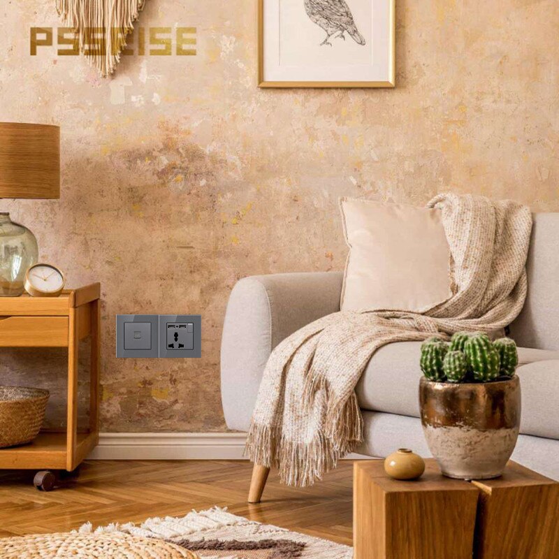 G11 13A universal 5-hole 2usb socket with one switch toughened glass panel wall socket grounding household power socket home dec