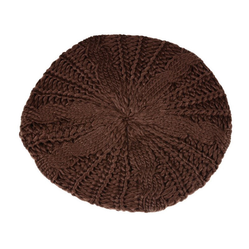 Beret Braided Hats Baggy Beanie Crochet Warm Winter Hat Ski Cap Wool Knitted Caps Women Lady Hats: Brown